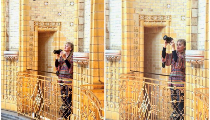 Woman taking pictures inside the cupola at the Bavo Basilica Haarlem |curlytraveller.com